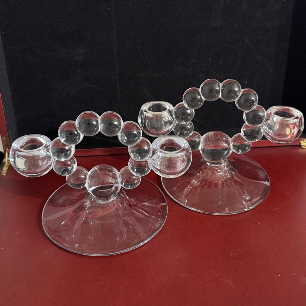 Pair of Vintage Hughes Cornflower Cut Imperial Candlewick Candle Holders